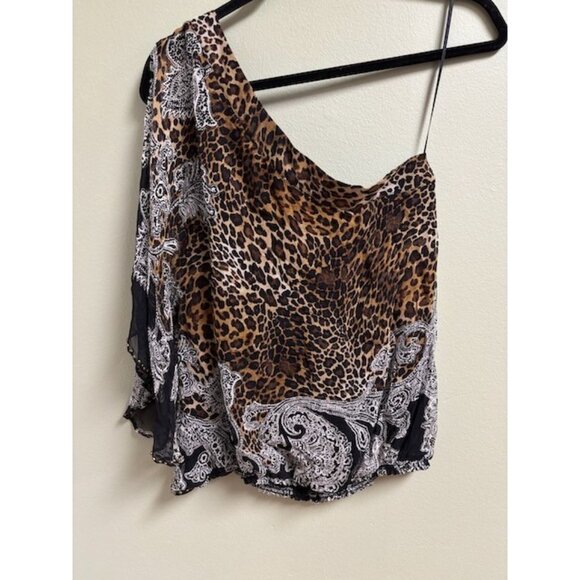 CACHE Womens Silk‎ Animal Print Top Size L Leopard Paisley Beaded Mob Wife Chic - Picture 5 of 14